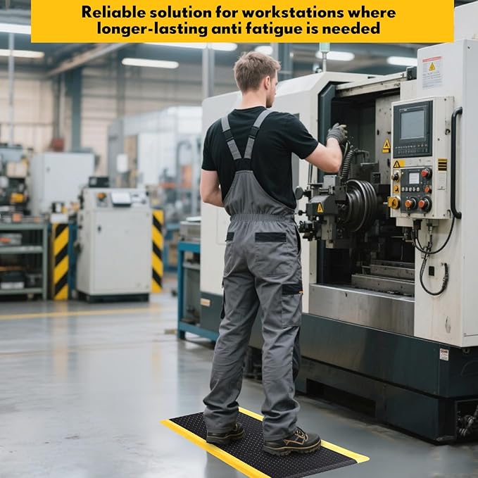 2'x3' Anti-Fatigue Mat ESD Conductive Pad with Ground Wire, Ergonomic Standing Floor Mat Heavy-Duty Diamond Plate Surface for Commercial&Industrial Work, Thick 3/4” Black with Yellow Border