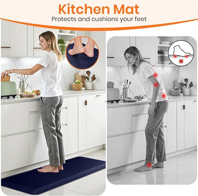 4/5 Inch Extra Thick Kitchen Mats for Floor,Non Slip Anti Fatigue Kitchen Rugs,Waterproof Stain Resistant Sink Mat,Cushioned Standing and Comfort Mats for Office (17"x47" Blue)