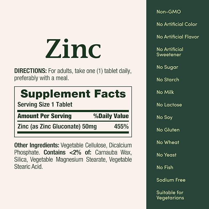 Nature’s Bounty Zinc 50mg | Immune System, Skin, & Antioxidant Health Support | Contributes to DNA Formation | Vegetarian, Non-GMO, Gluten Free | 100 Caplets, 1 Serving Per Day for Daily Health