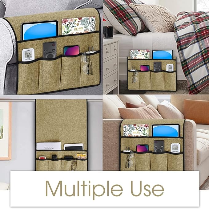 Joywell Armrest Organizer Remote Holder for Recliner Armchair Caddy Couch Sofa Arm Chair Caddie with 6 Pocket Storage for Magazine, iPad, Phone,Linen