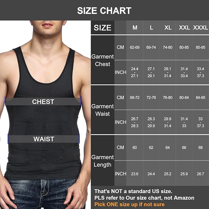 Odoland Mens 3 Pack Body Shaper Slimming Tummy Vest Thermal Compression Shirt Tank Top Shapewear