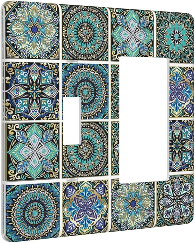 Outlet Covers Mandala Decorative Rustic Vintage Turquoise Pattern 1 Toggle 1 Rocker Combination Decorative Wall Plate Electrical Switch Plates Light Switch Cover Plate for Bedroom Bathroom