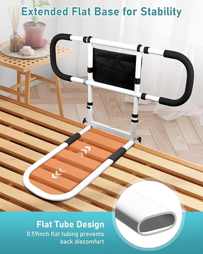 AMOVO Bed Rails for Elderly Adults Safety Bed Guard Rails for Seniors Extended Handle Bed Assist Rail with Sensor Light Storage Pouch, Stable Bedside Cane Support Bar Grab, Fit King Queen Full Twin