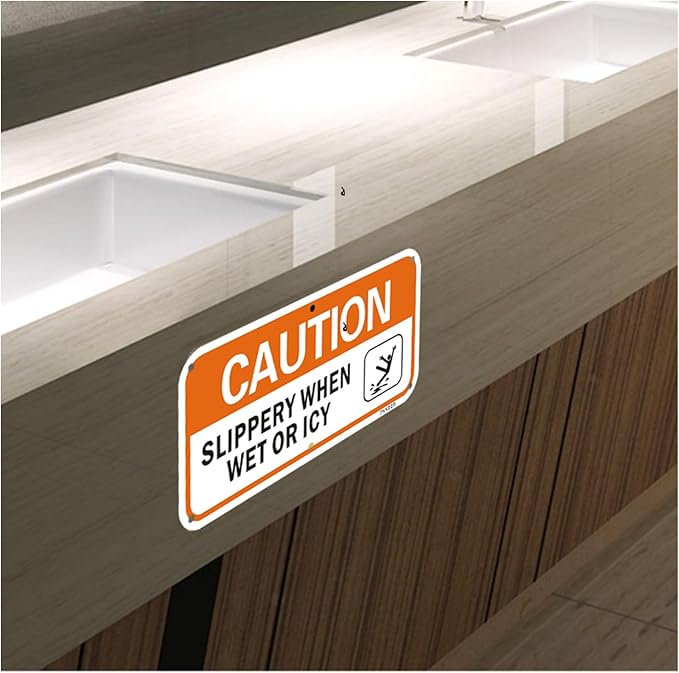 Caution Slippery When Wet or Icy Sign 2 Pack, 12 x 6 inches Rust Free .040 Aluminum Warning Sign, UV Protected, Fade Resistant