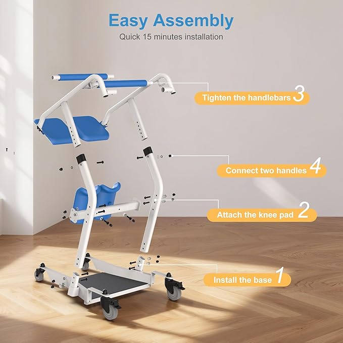 Upgraded Sit to Stand Patient Lift, One-Step Stand Assist Lift for Elderly,Lift Assist Transfer Device with Wheels, Home Care Use Transport Chair Stand Assist for Seniors, Adults & Disabled