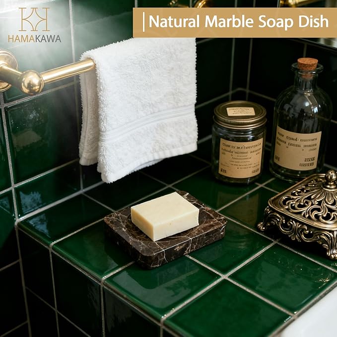 Natural Marble Soap Dish, Emperador Dark Rectangle Jewelry Dish, Dark Brown Style Shower Soap Holder, Modern Stone Sponge Holder, Bar Soap Saver Tray for Bathroom, Kitchen, Easy to Clean