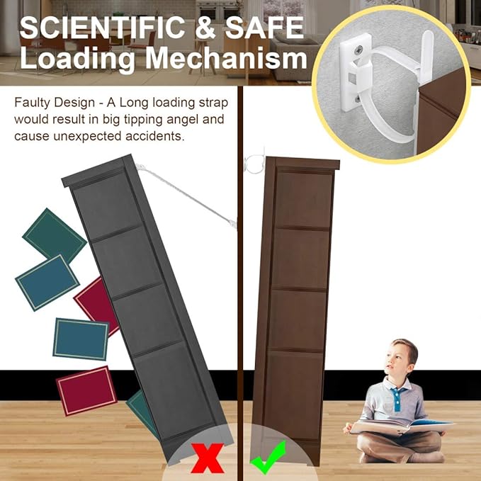4our Kiddies Furniture Straps (6 Pack) Baby Proofing Anti Tip Furniture Anchors Kit, Cabinet Wall Anchors Protect Toddlers from Falling Furniture, Adjustable Child Safety Straps Earthquake Resistant
