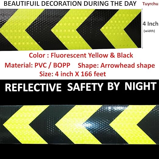 Reflective Tape 4 inch X 166 feet, Outdoor Waterproof Hazard Conspicuity Safety Warning Industrial Marking Tape