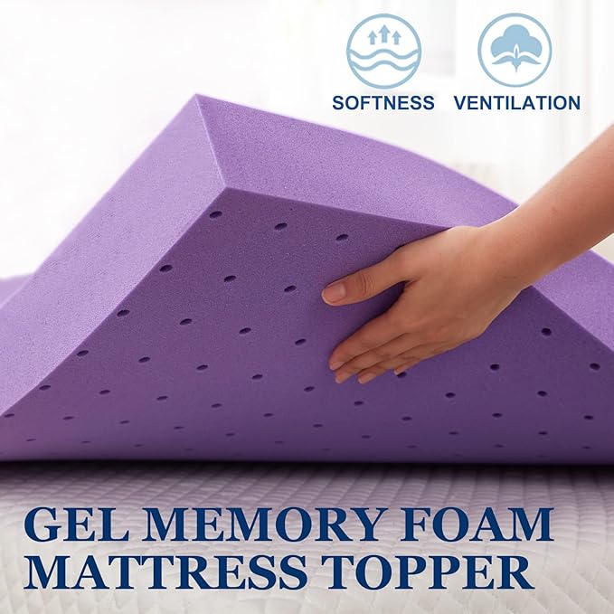 SINWEEK 3 Inch Gel Memory Foam Mattress Topper Ventilated Soft Pressure Relieve Mattress Pad, Breathable Bed Topper, CertiPUR-US Certified, Queen Size