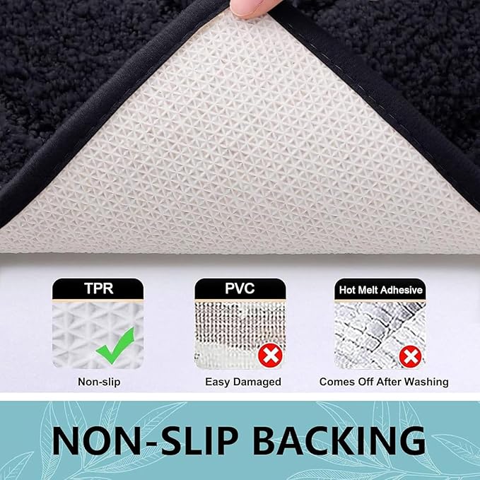 Buganda Bathroom Rugs, 47" x 20", Soft and Absorbent Microfiber Bath Rugs, Non-Slip Shaggy Shower Carpet, Machine Wash Dry Bath Mats for Bathroom Floor, Tub and Shower, Black