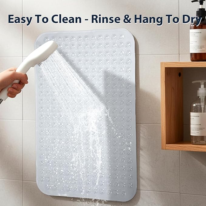 Large Shower Mat 21.5x33.5 Inch Clear, Soft Non Slip Shower Mats for Inside Shower with Big Suction Cups Drain Holes, Extra Large Bath Bathtub Mat Floor Stall Mats, BPA-Free, Easy Clean