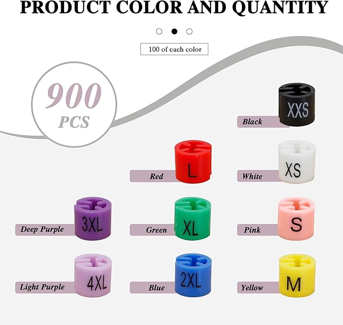 900Pcs Colorful Clothes Hanger Size Markers Assortment Kit, 9 Sizes XXS - 4XL Plastic Coding Hanger Sizes Tags Marker for Wire Hangers Clothing Hangers