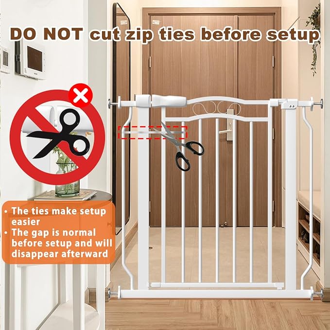 30" Tall Metal Narrow Baby Gate for Doorways No Drill 29.5-33.8" Wide, Auto Close Press Mounted Baby Gate Indoor for Kids, Walk Through Dog Gates for Stairs, White