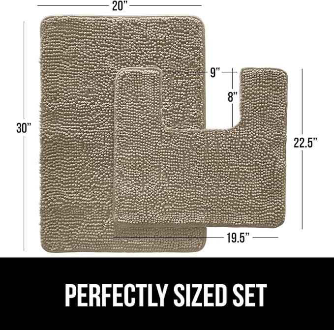 GORILLA GRIP Bathroom Rug Sets, Soft Chenille 2 Piece Area Rugs Set, Toilet Base Mat and 30x20 Carpet, Absorbent Microfiber Washable Mats Dry Quickly, Home Décor and Bath Room Accessories, Gray Beige