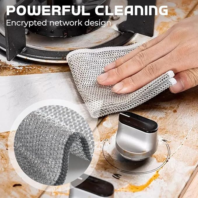 Multipurpose Wire Dishwashing Rags for Wet and Dry, New Double Layer Wire Cleaning Cloths Non Scratch Wire Dishcloth Rag, Reusable Scrubbing Pads for Washing Dishes Kitchen Supplies (5PCS)