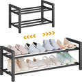 2-Tier Expandable Shoe Rack (17.5"-30.7") – Adjustable Heavy-Duty Metal Shoe Organizer Shelf for Closet, Entryway, Mudroom & Garage – Durable Freestanding Storage, Black