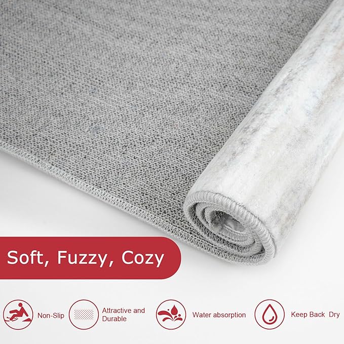 KOZYFLY Modern Abstract 2PCS 2x3 and 2x6 Rugs Beige Machine Washable Area Rug for Bedroom Non-Slip Living Room Rug, Faux Wool Soft Low Pile Office Carpet for Dining Room, Bedroom, Kitchen Bathroom