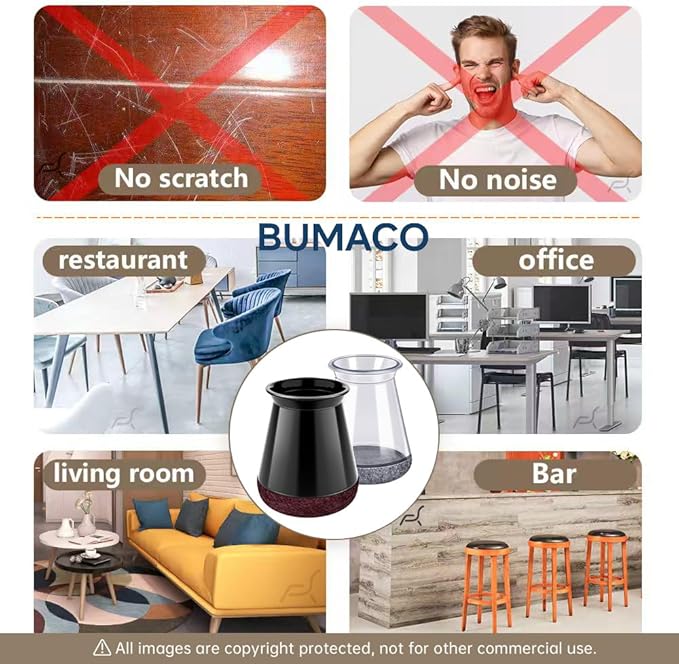 BUMACO Chair Leg Floor Protectors Chair Leg Protectors for Hardwood Floors Silicone Pads Covers to Protect Floors Black-40 Pcs Universal XS (8/16"-15/16")
