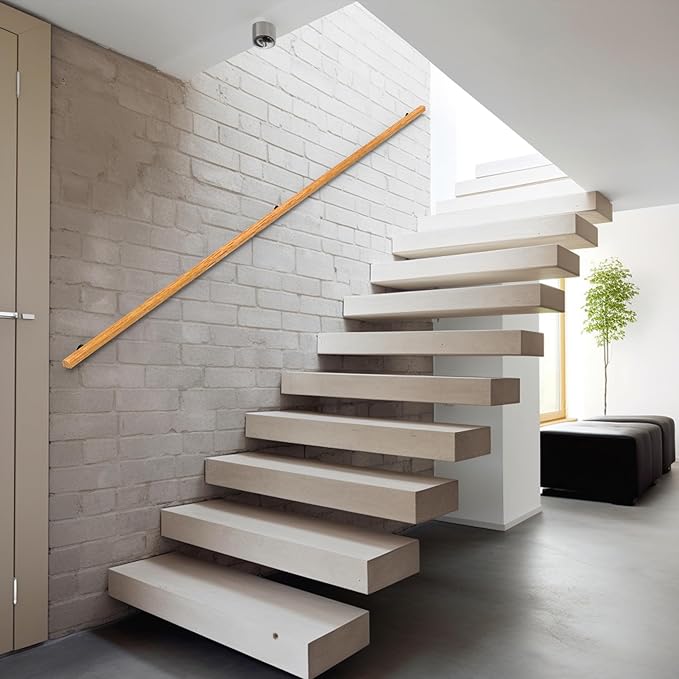 4FT Wood Stair Handrails Wall Mount, Hand Railings for Stairs Indoor Outdoor, Non-Slip Staircase Handrail for Corridor, Lofts, Patio, Kindergarten Guardrail (Size: 4ft)