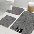 GORILLA GRIP Bathroom Rug Sets 3 Piece, Bath Mat Set and Oval Toilet Base with Rubber Backing, Plush Absorbent Shaggy Chenille Washable Mats, Includes 24x19.5, 24x17 and 36x24 Inch Rugs, Grey