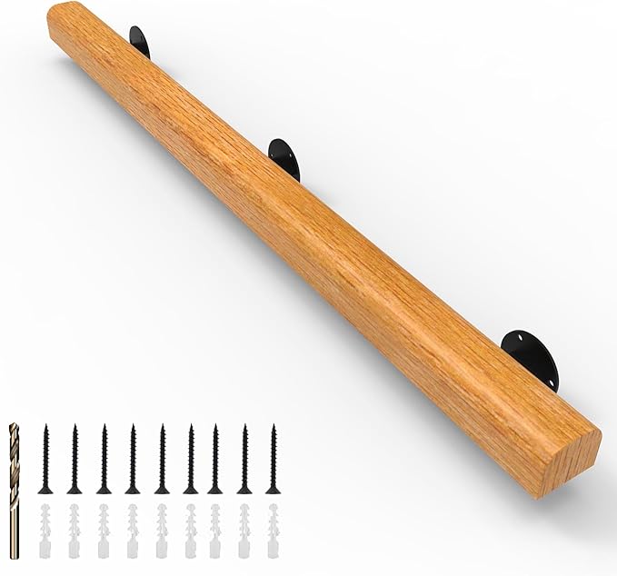 5FT Wood Stair Handrails Wall Mount, Hand Railings for Stairs Indoor Outdoor, Non-Slip Staircase Handrail for Corridor, Lofts, Patio, Kindergarten Guardrail (Size: 5ft)