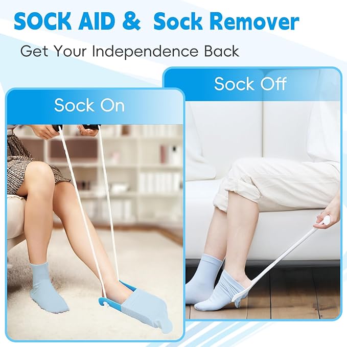 Sock Aid Kit, Sock Assistant Device No Bending, Sock Aids for Putting On Socks and Sock Remover, Sock Puller Aid Easy On and Off, Sock Helper for Seniors,Elderly,Pregnant, and Limited Mobility
