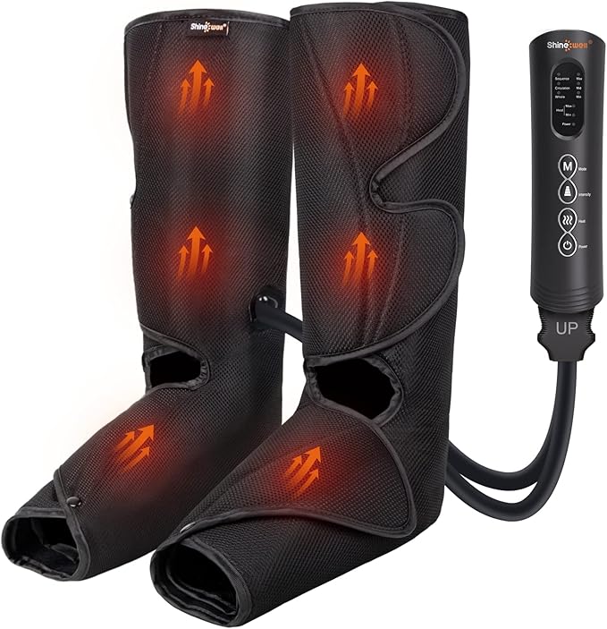 SHINE WELL Leg Compression Massager with Heat, Legs Massager for Circulation and Pain Relief, Heating Foot and Calf Massage Machine for Neuropathy Pain & Relief Edema, Gift for Mom Dad