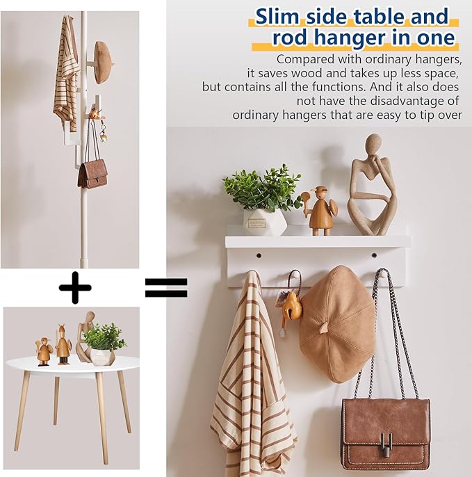 Wood Coat Hook with Wall-Mounted Shelf,15.75in Entryway Wall Hanging Shelf, for Bathroom, Kitchen, Coat Towel Key Organizer White YD-WS0240W