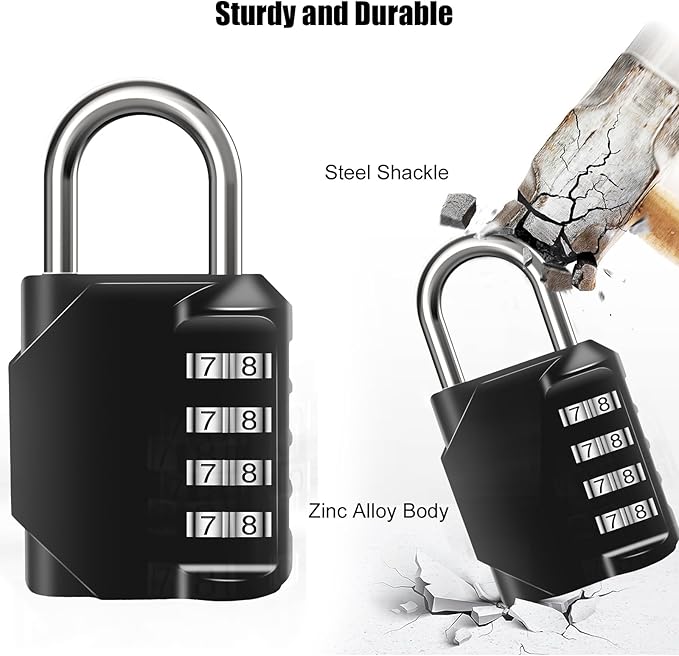 2PCS Combination Lock Waterproof 4 Digit Padlocks with Combination Code, Zinc Alloy Combination Lock for Door, Tool Boxes, Schools, Gym, Garden, Fences, Reel Cabinet & Storage, Black