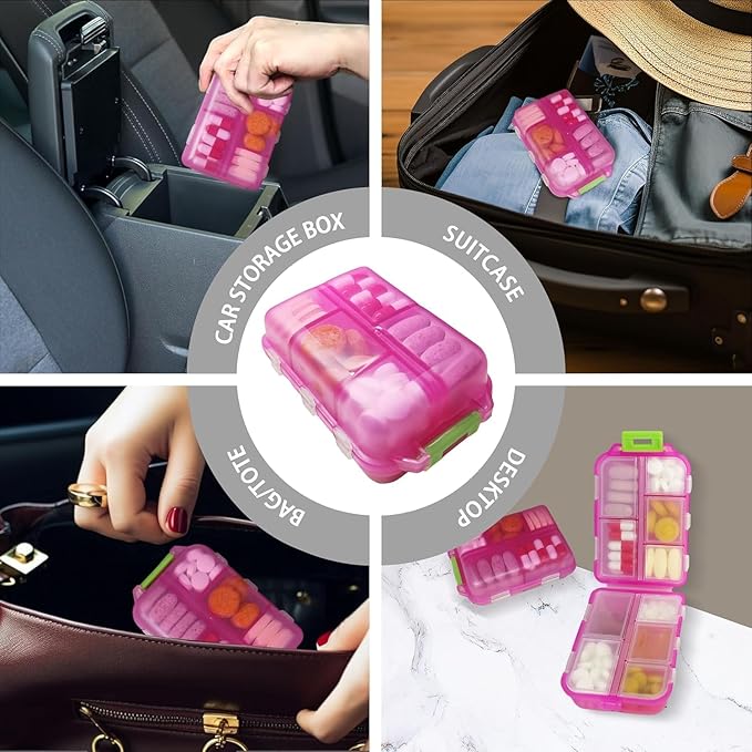 Large Pill Organizer with Medicine Labels, Travel Daily Pill Container, Mini Medication Organizer, 7-Day Pill Case, Set of 3 (Pink+White+Grey)