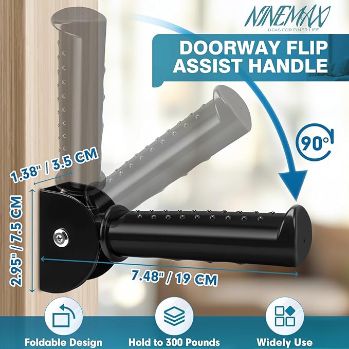 NINEMAX Doorway Assist Handle for Stairs, Flip Up Folding Grab Bar for Wall, Foldable Safety Grab Handle for Elderly/Handicap or People with Balance Issue, Metal Grip Handrail for Seniors