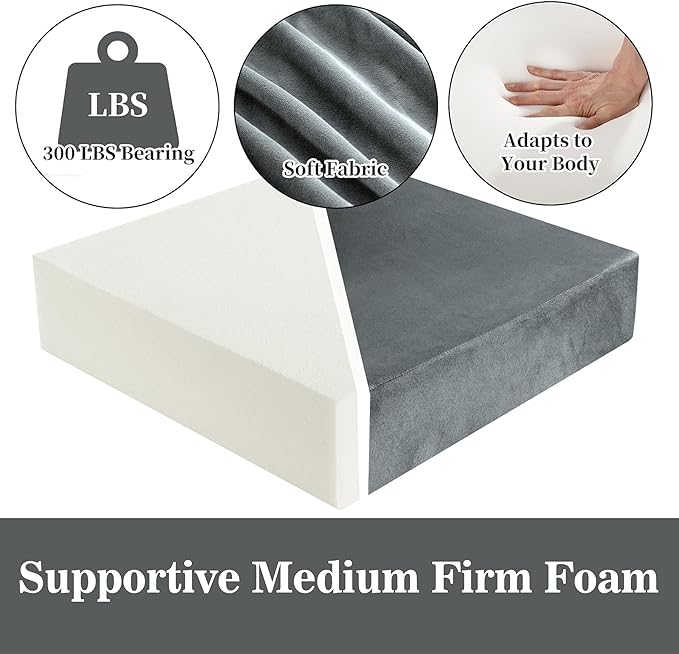 HOMBYS Foam Recliner Chair Cushions for Elderly, 4" Thick Chair Pads with Back Support for Office, Non-Slip Medium Firm Seat Cushion with Lumbar Pillow (Light Grey, 21.5" Backrest)