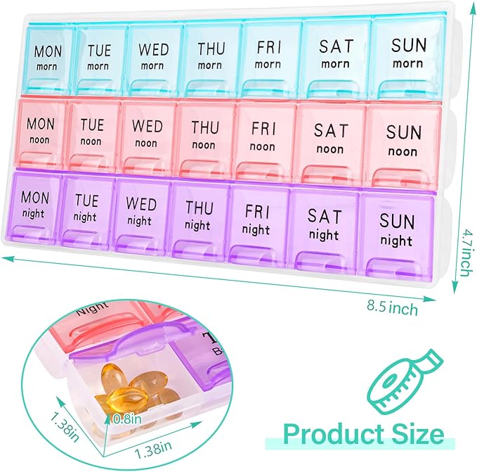 Large Weekly Pill Organizer 3 Times A Day,Travel Pill Cases ，Moisture-Proof 7 Day Pill Contaner,Medicine Pill Organizer, Portable for Pills Vitamin Fish Oil Supplements