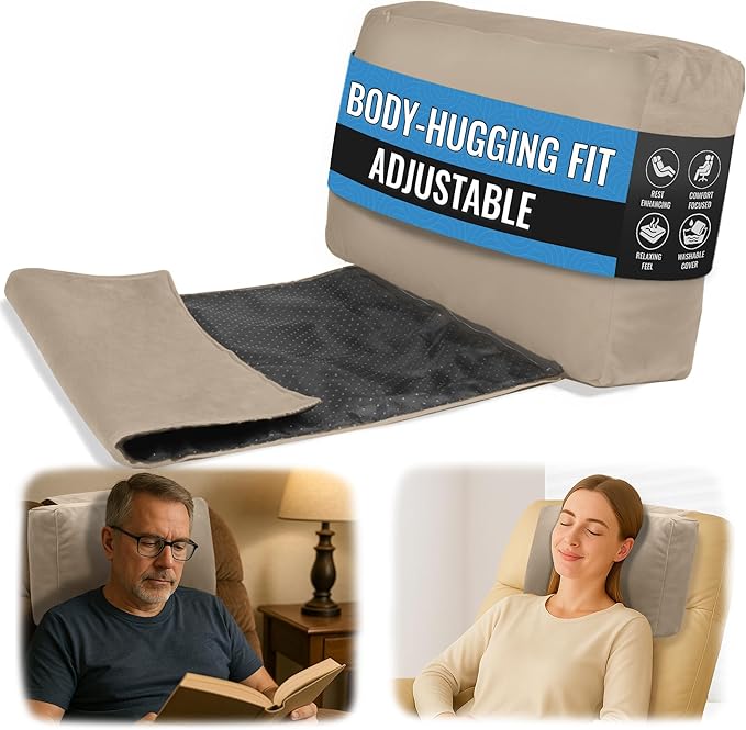 Recliner Headrest Pillow, Versatile Neck Support Cushion with Velvet Cover for Adults, Ideal Accessory for Chair, Couch, Office, Bed, Lumbar Pain Relief, Travel, Lounging, Beige