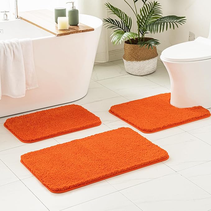 MIULEE Orange Toilet Rug U Shaped for Bathroom - Soft and Absorbent Microfiber Contour Bath Rugs for Toilet, Non Slip Rubber Backside for Extra Safety, Machine Washable - 20''x20''