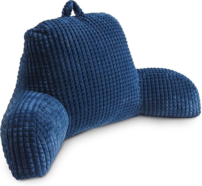 Holawakaka Reading Pillow for Bed and Sofa Couch Sitting Up, Backrest Pillows with Arms for Kids Teens Adults, Back Support Cushion for Lounging, Watching TV, Working on Laptop, Navy Blue