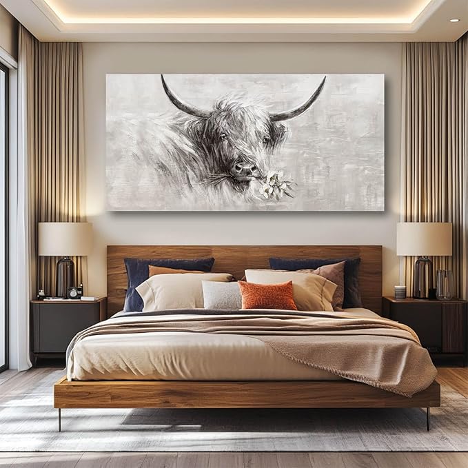 Home Wall Decor Animal Artwork Grey Pictures Vintage Floral Wall Art Contemporary Canvas Painting for Kitchen Bedroom Dining Room 24x48 Inch