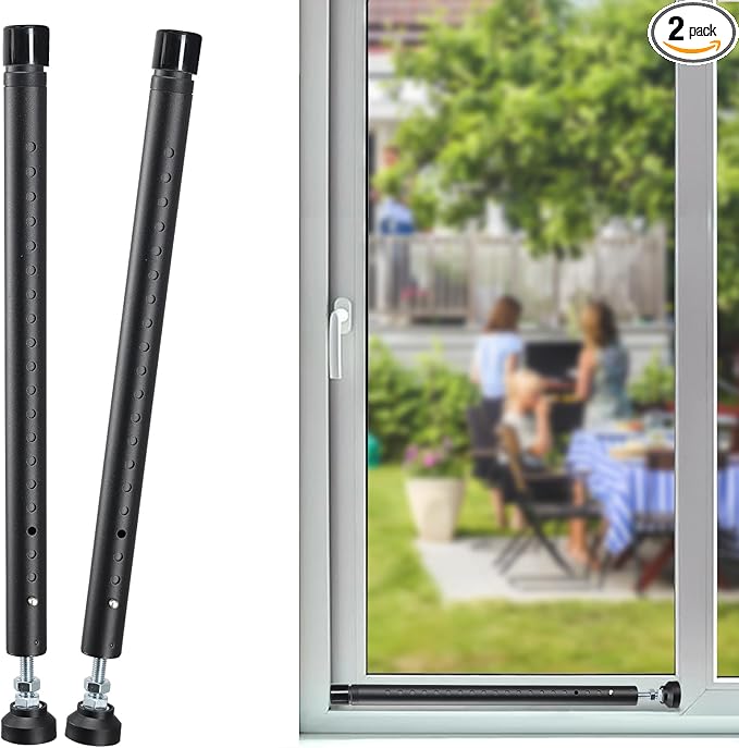 Sliding Door Security Bar, 2 Pack 18"-50" Adjustable Window Security Bars with Rubber Tips, Heavy Duty Door Jammer, Window Bars Security Inside, Window Lock Bar for Home Apartment Travel Patio (Black)