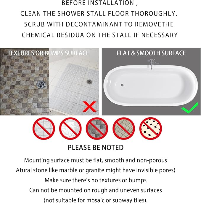 Yimobra 2-Pack Non Slip Bathtub Mat 40 x 16 Inch, Extra Long Shower Mat with Drain Holes, Machine Washable Baby Bath Mats, Strong Suction Cups for Bathroom Floor, Grey