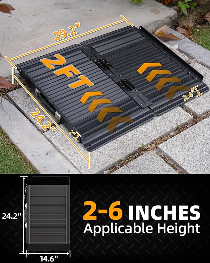 VNN Portable Wheelchair Ramp 2FT, Black Seamless Non-Slip Aluminum Ramps for Wheelchairs for Home, Handicap Wheelchair Ramps for Home Steps, Aluminum Loading Dock Plates