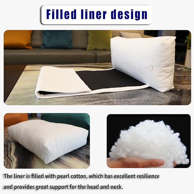 Velvet Recliner Head Pillow with Non-Slip Base - Adjustable Neck Support for Pain Relief in Home, Office and Travel (Nature White)