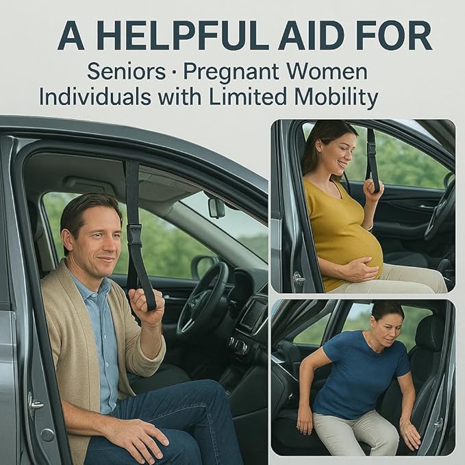 Car Door Handle for Elderly, Car Handle Assist Support, Portable Elderly Assistance Mobility Aids Auto Grab Cane with Strap for Seniors and Handicapped Getting Out of Car, Red, 2 Pack