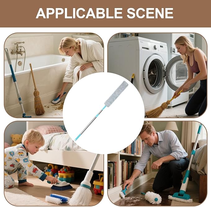 Retractable Gaps Dust Cleaner Cleaning Tools, Dust Brush Under Appliance with Extension Pole, Bendable, Washable Long Handle Duster for Sofa, Bed Bottom
