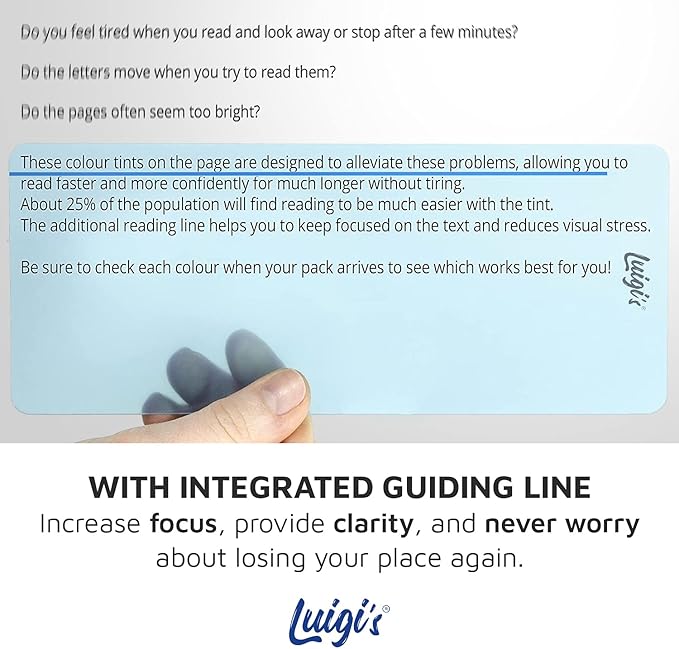 Luigi's SB Education 10 x Dyslexia Reading Tools for kids with Coloured Overlays | Guided reading strips for Dyslexia, Irlen Syndrome, ADHD and Visual Stress | Perfect Reading Trackers for kids