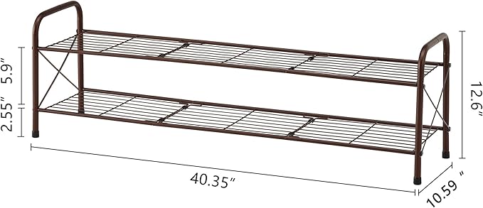 Hoctieon 2 Tier Shoe Rack for Closet, Shoe Rack FreeStanding, Entryway Shoe Shelf, Shoe Storage Organizer, Durable Mesh Style Shoe Rack, Space Save For Garage, Bedroom, Living Room, Wardrobe, Brown