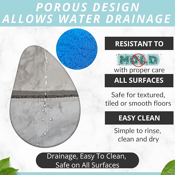 ENKOSI Loofah Non-Slip Shower and Bath Mat - Soft Cushioned Comfort - No Suction Cups for Smooth or Textured Tubs - Fast Draining - Safety for Bathroom, Family, Kids, and Elderly (24x16 Blue)