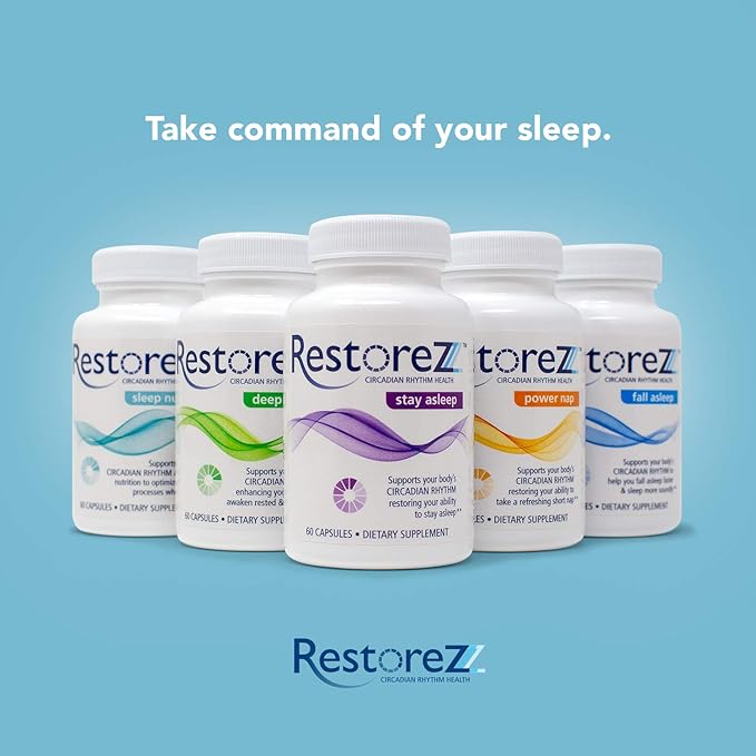 RestoreZ Stay Asleep (60 Capsules) Natural Sleep Supplement - Maintain Long Restful Sleep Throughout The Night - Non-Habit Forming Sleep Aid