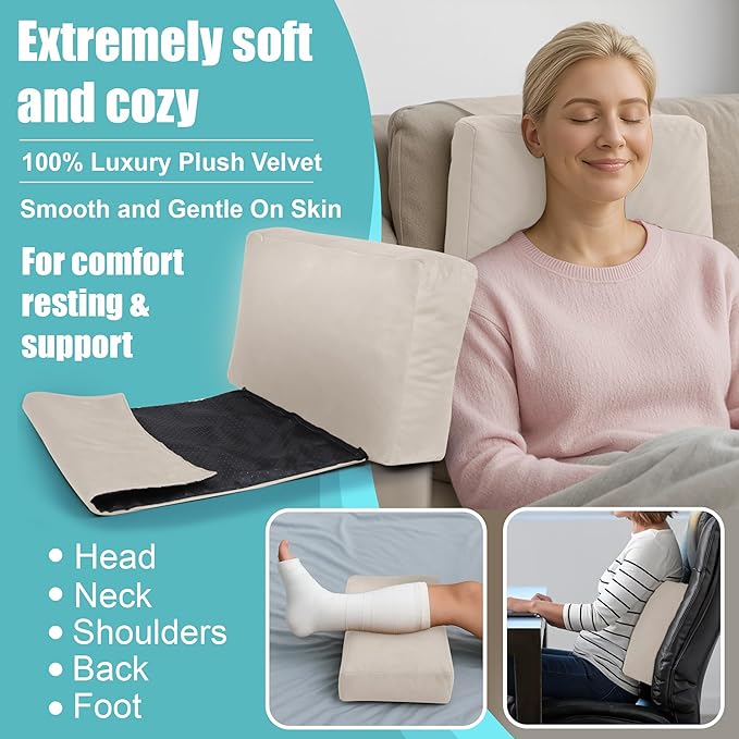 Recliner Headrest Pillow, Versatile Neck Support Cushion with Velvet Cover for Adults, Ideal Accessory for Chair, Couch, Office, Bed, Lumbar Pain Relief, Travel, Lounging, Cream