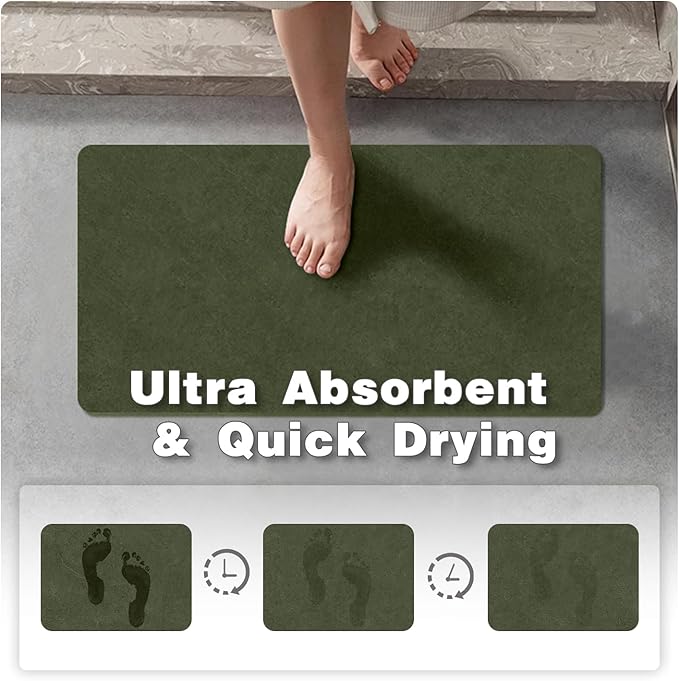 Bathroom Mat Quick Dry, Bathroom Rugs Non Slip Washable Thin Absorbent Bath Mat Fits Under Door Bathroom Floor Mat Perfect for Bath, Shower, or Sink 36"x48" Sage Green