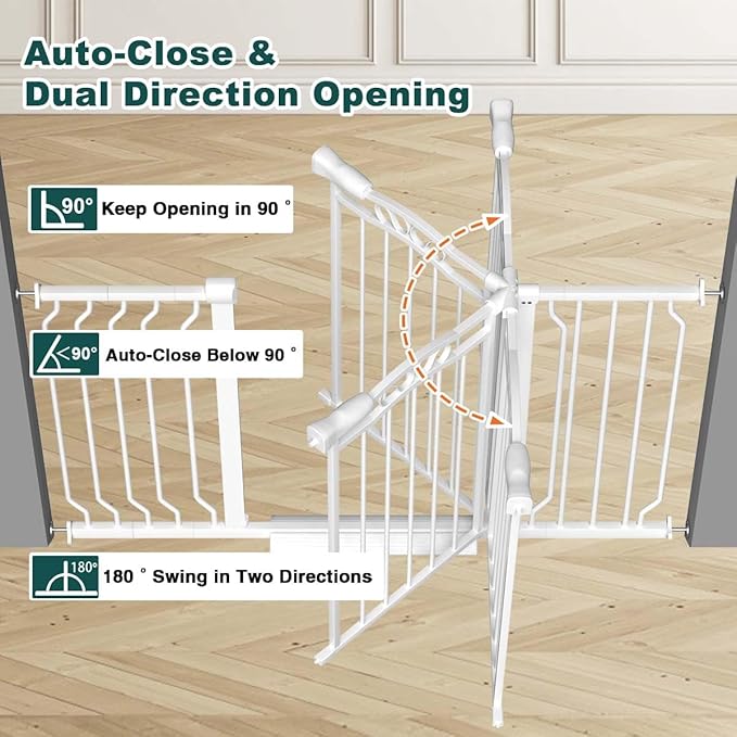 Fairy Baby Extra Wide Pet Dog Gate, Adjustable 29.5"-33.8" Wide Pressure Mounted Baby Gate Indoor for Stairs Doorways, Safety Child Gate Metal Auto Close Walk Thru Toddler Gate for Doggy Kids, White